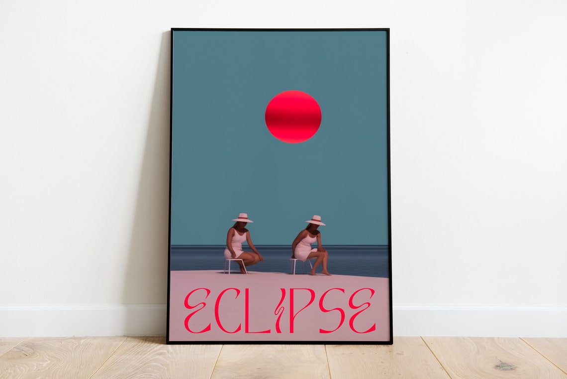 Eclipse Red Sun Beach Women Retro Minimalist Typography Poster - Image 3