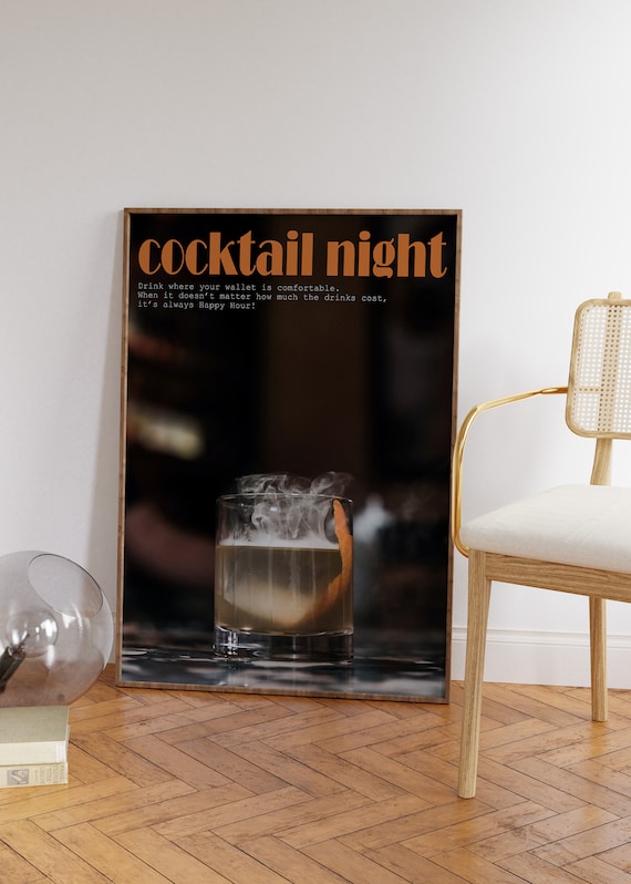Cocktail Night Smoky Old Fashioned Poster for the Home Bar and Lounge