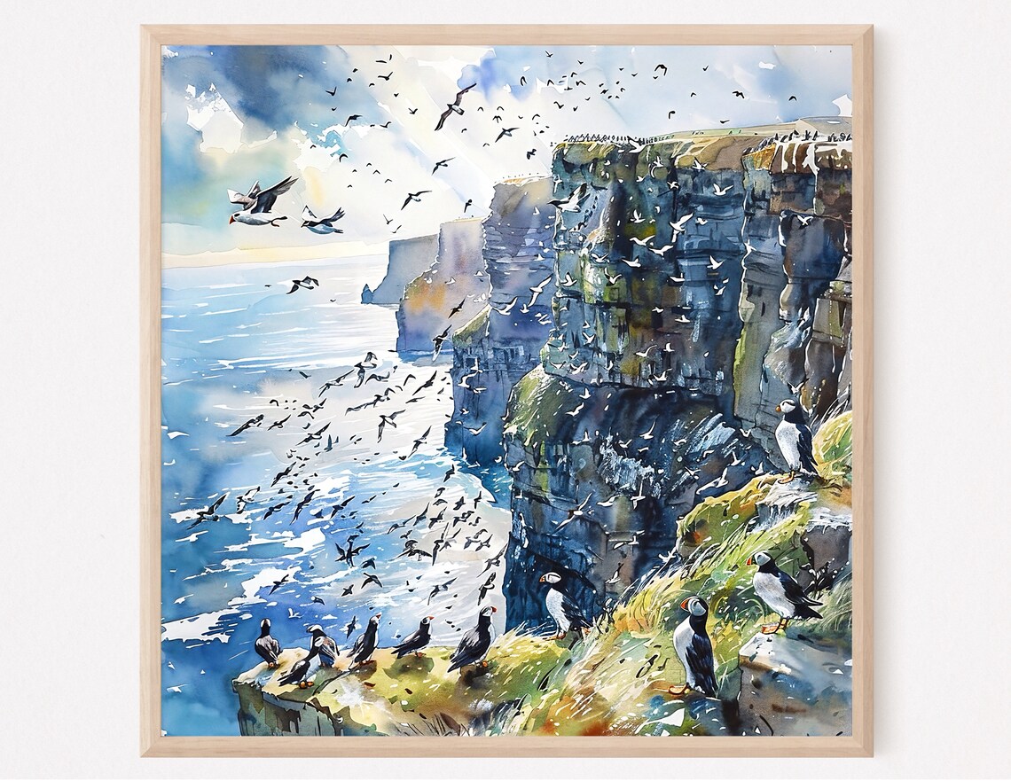Cliffs Of Moher Watercolor Print, Ireland Landscape