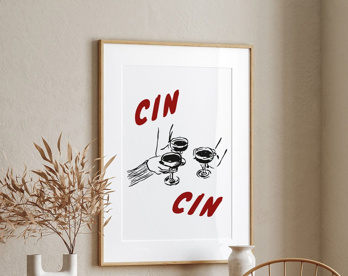 Cin Cin Cheers Wine Glasses Retro Italian Party Bar Art Poster - Image 2