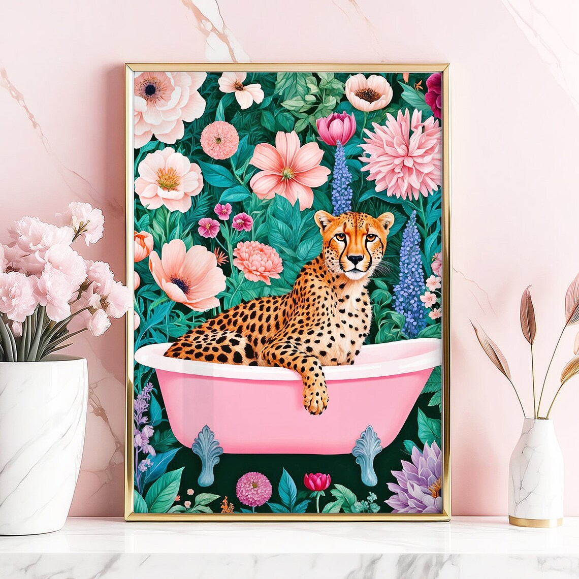 Cheetah In A Bathtub, Boho Bathroom Art Print - Image 5