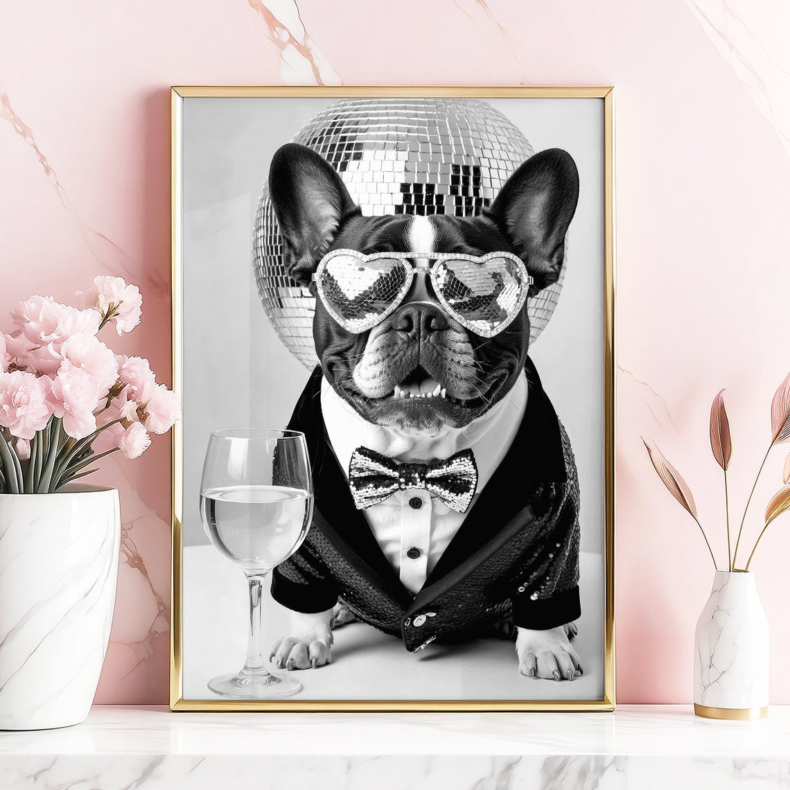French Bulldog Wall Art Dog Drinking Wine Print Bulldog Poster Funny Dog Gift French Bulldog Gift Bar Cart Dog In A Tuxedo - Image 5