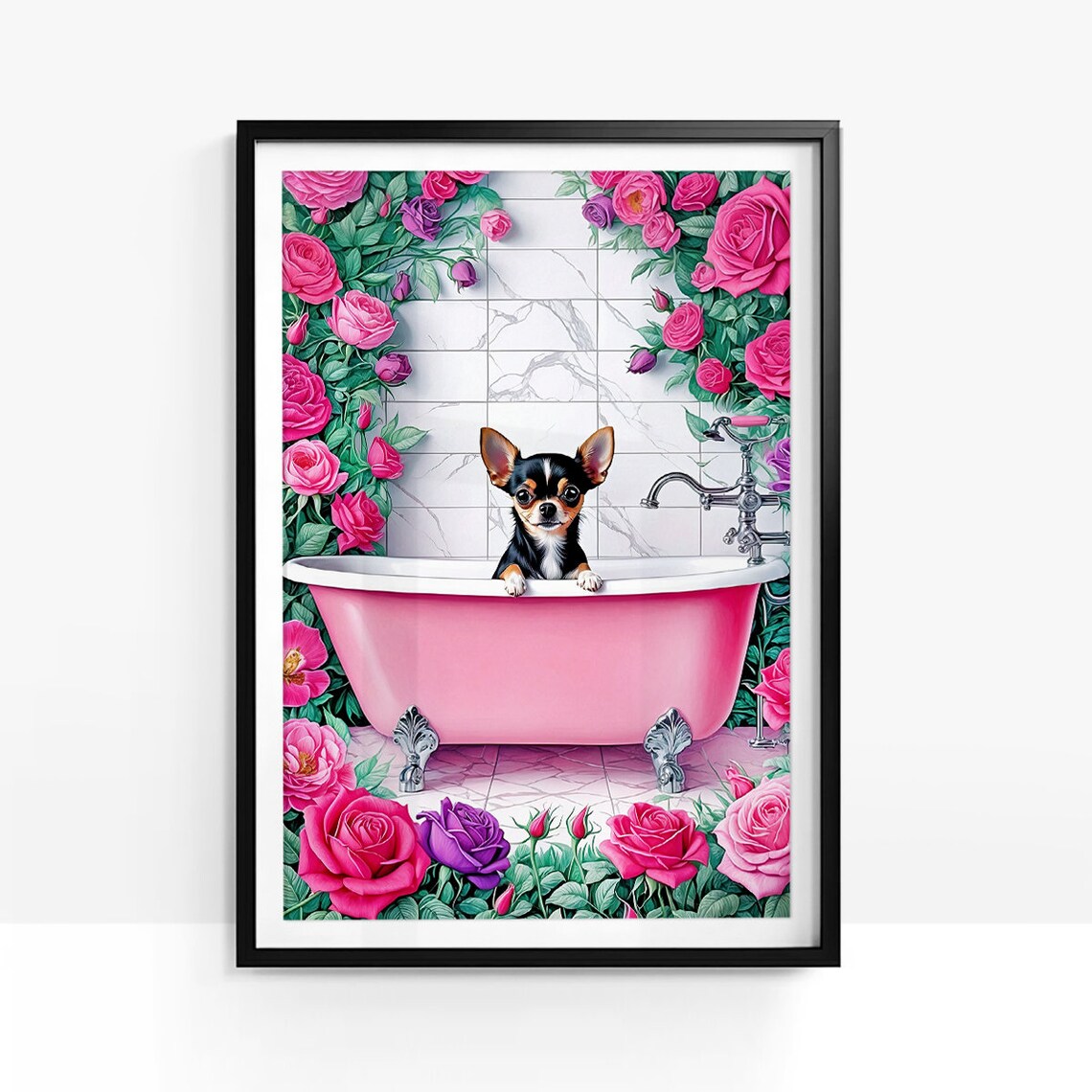 Chihuahua in Bathtub, Funny Bathroom Art Print - Image 2