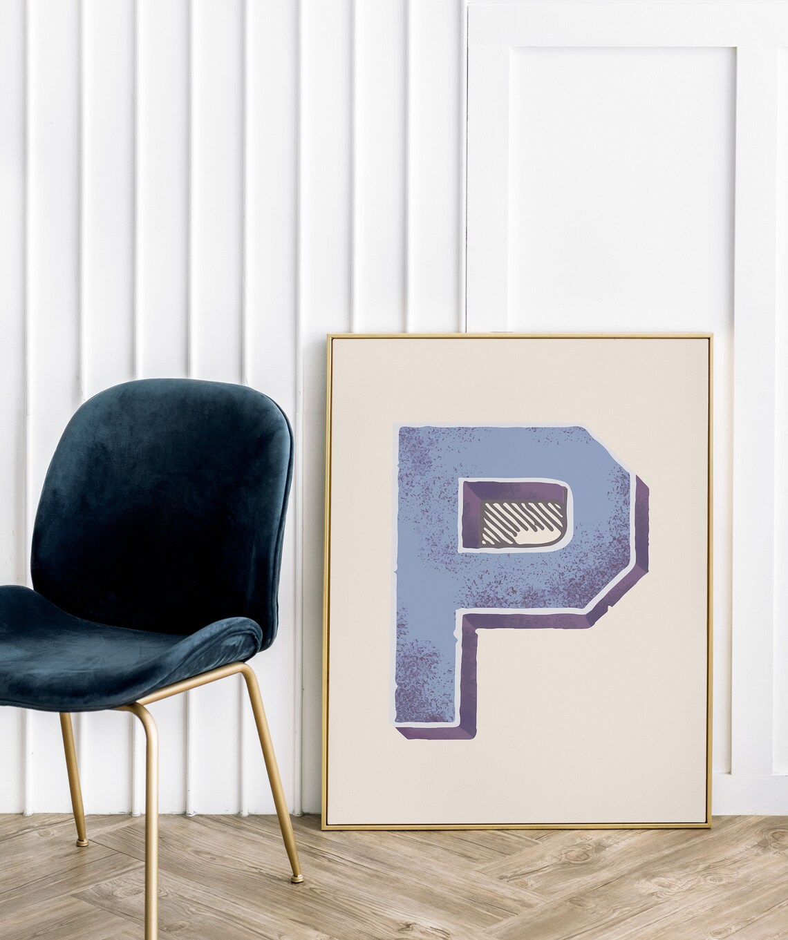 Letter P Cornflower Blue Purple Varsity Alphabet Typography Room Decor Poster - Image 3