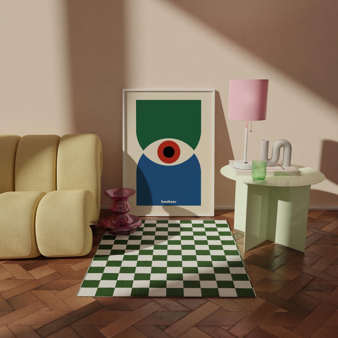 Bauhaus Single Eye Abstract Poster Green and Blue with Red Iris Art - Image 4