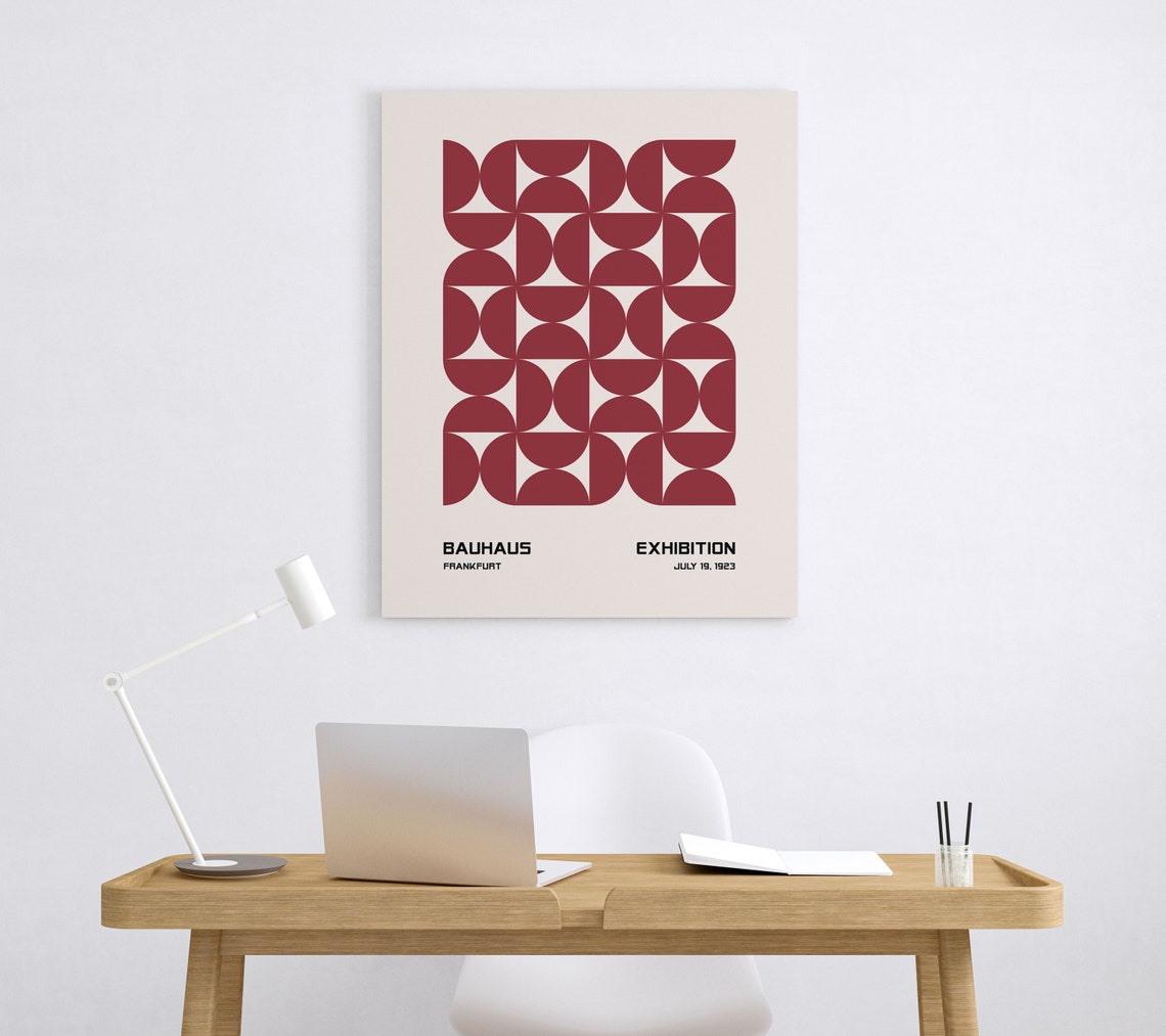 Bauhaus Frankfurt Exhibition Deep Maroon Circle Grid 1923 Poster - Image 3