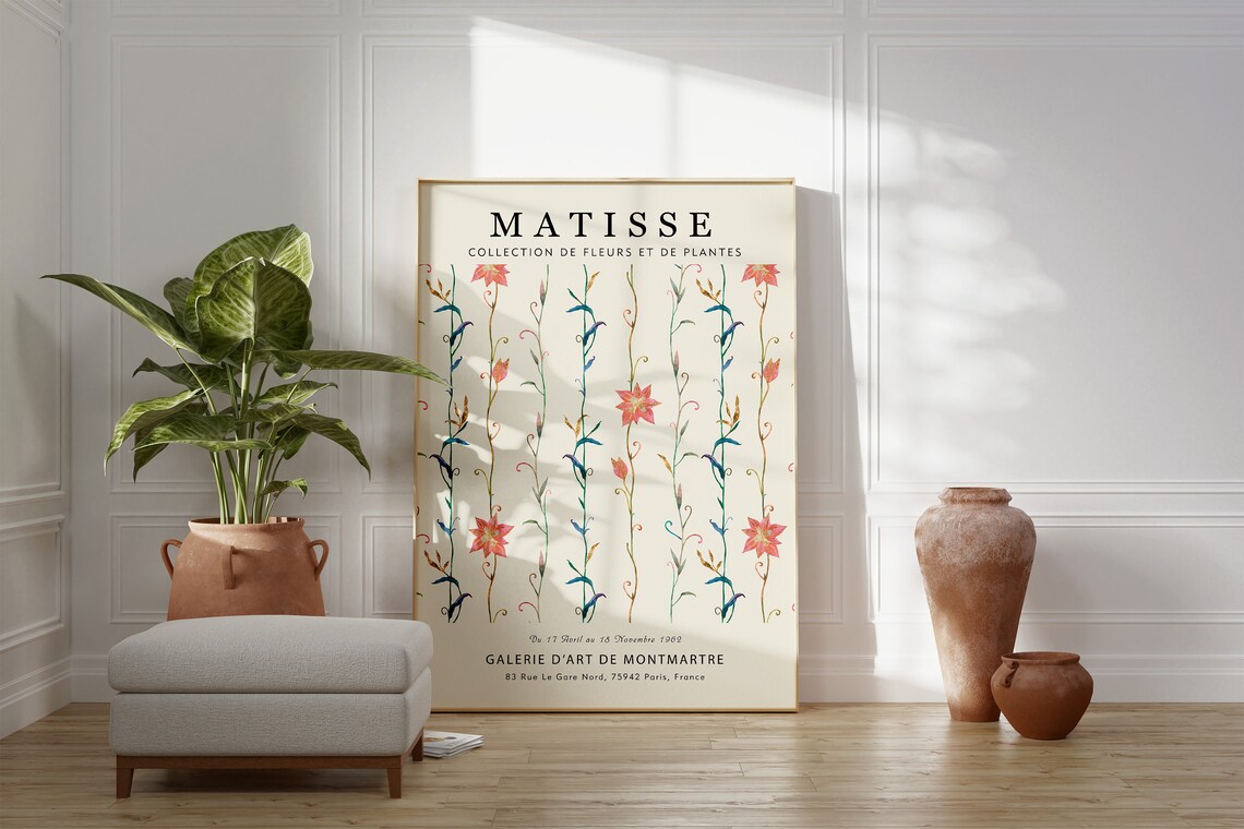 Matisse Pink Flower Vine Stripes Delicate Floral Gallery Art Print