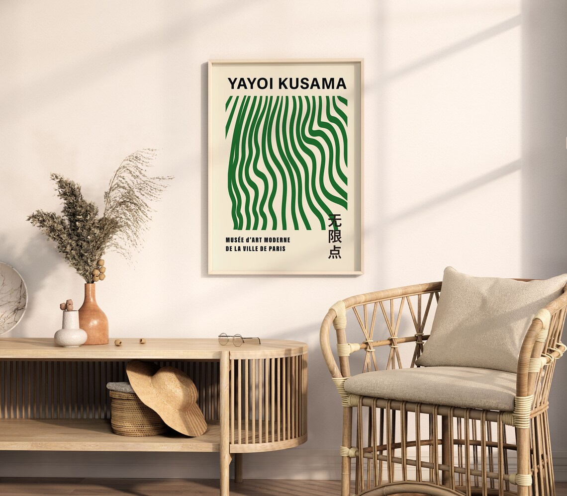 Yayoi Kusama Style Emerald Green Flowing Stripe Gallery Art Poster - Image 3