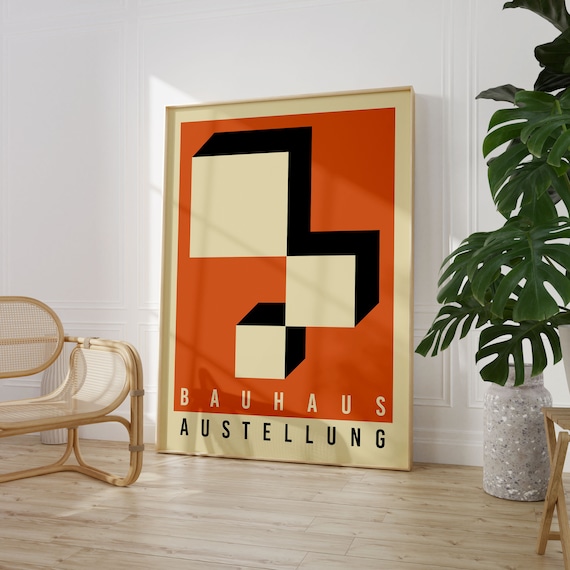 Bauhaus Ausstellung Poster Orange Black 3D Geometric Blocks Modern Art