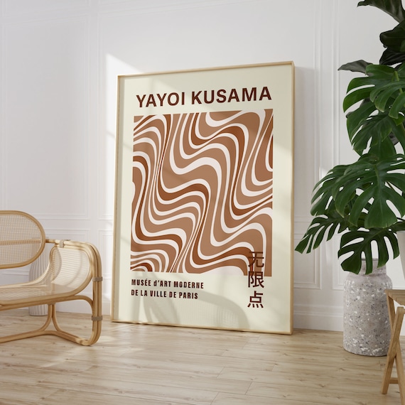 Yayoi Kusama Caramel Brown Groovy Wavy Lines 1987 Exhibition Poster