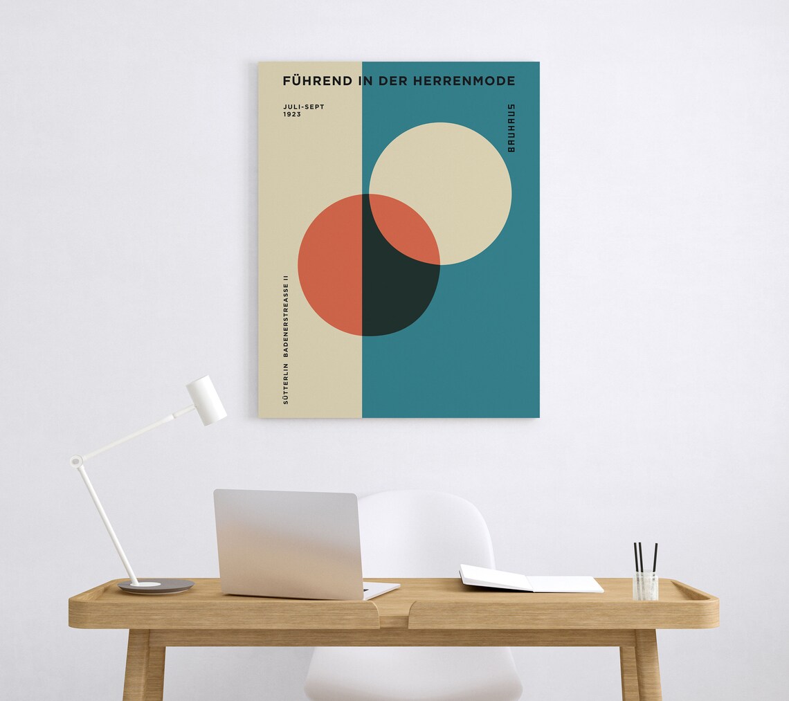 Bauhaus Overlapping Circles Teal Cream Vintage Geometric Poster - Image 5