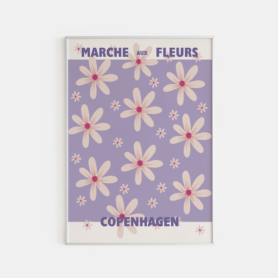 Copenhagen Marche Aux Fleurs Poster Cream Flowers On Lavender Art
