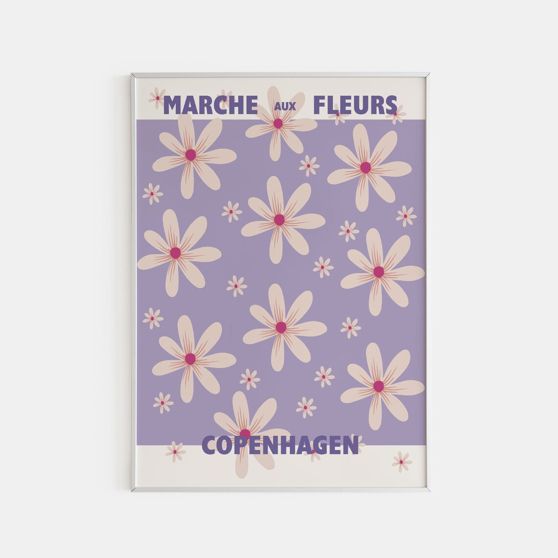 Copenhagen Marche Aux Fleurs Poster Cream Flowers On Lavender Art