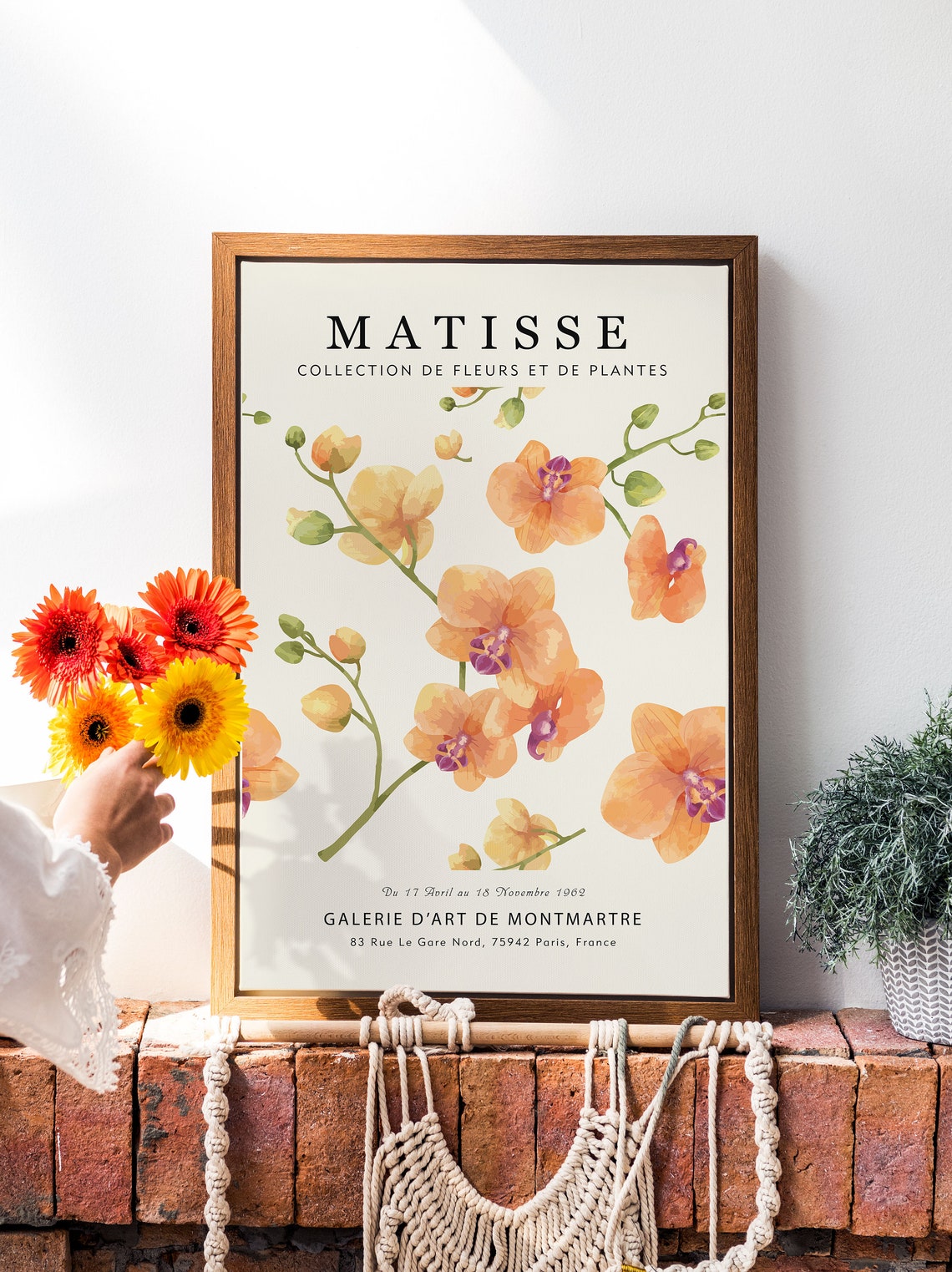Matisse Orange Orchid Branch Watercolor Floral Gallery Art Print - Image 4