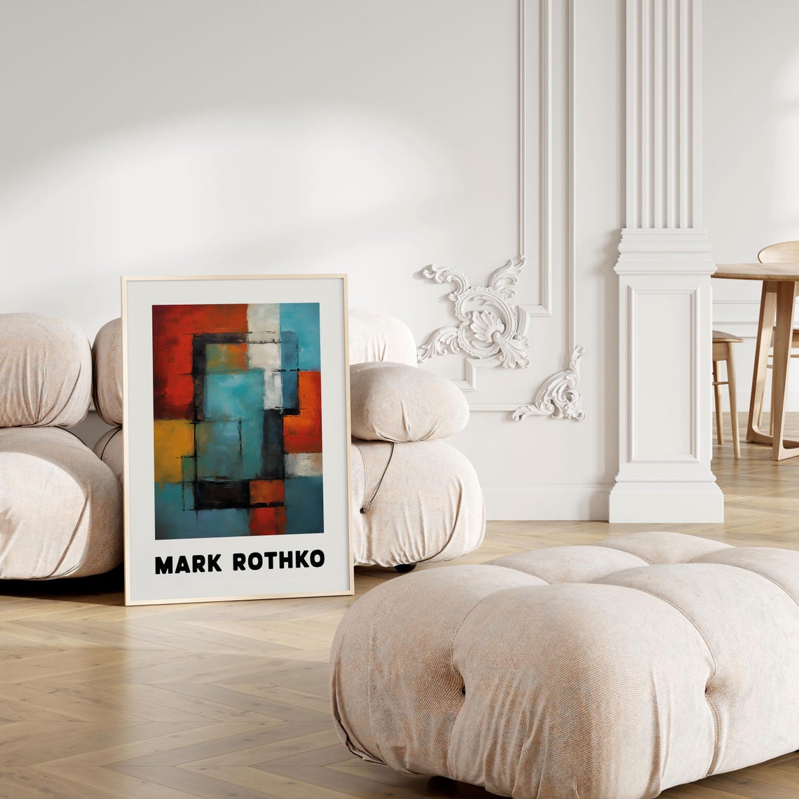 Mark Rothko Style Red Teal Yellow Grid Modern Abstract Poster - Image 4