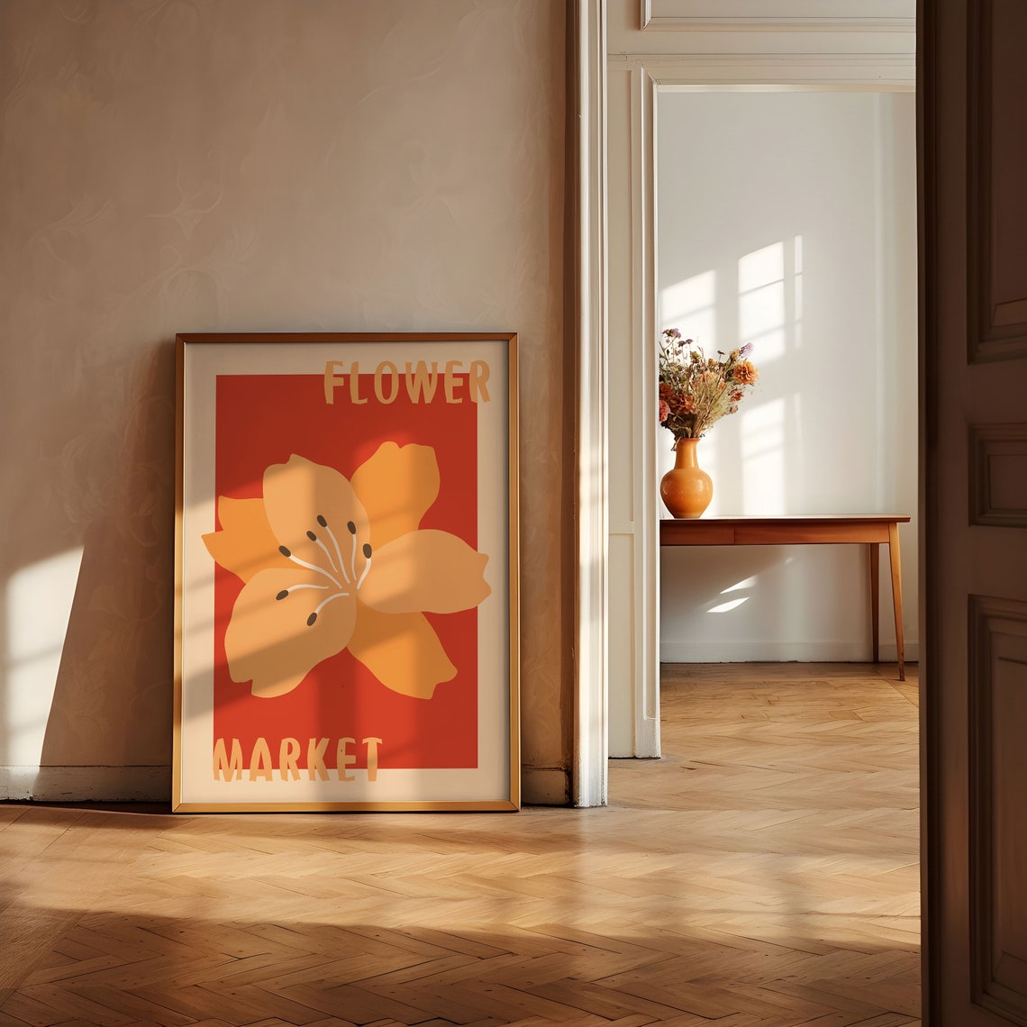 Red Flower Market Pop Art Poster with Bold Yellow Blossom Design - Image 4