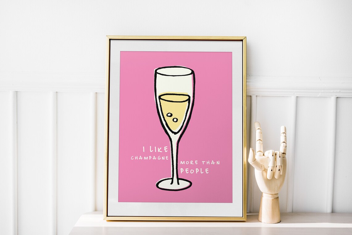 I Like Champagne More Than People Funny Quote Pink Bar Decor Poster - Image 2