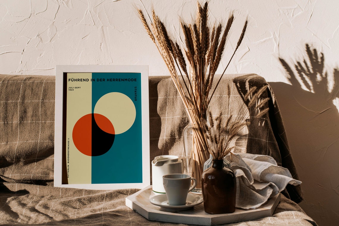 Bauhaus Overlapping Circles Teal Cream Vintage Geometric Poster - Image 4