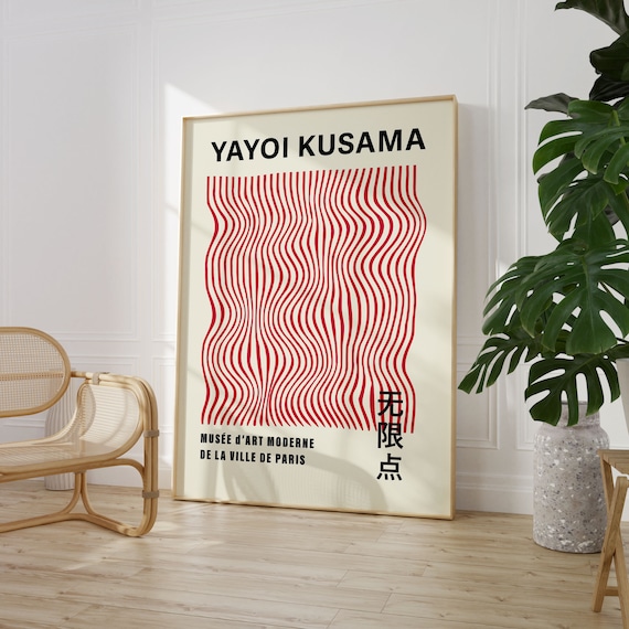 Yayoi Kusama Style Cherry Red Wavy Line Modern Gallery Art Poster