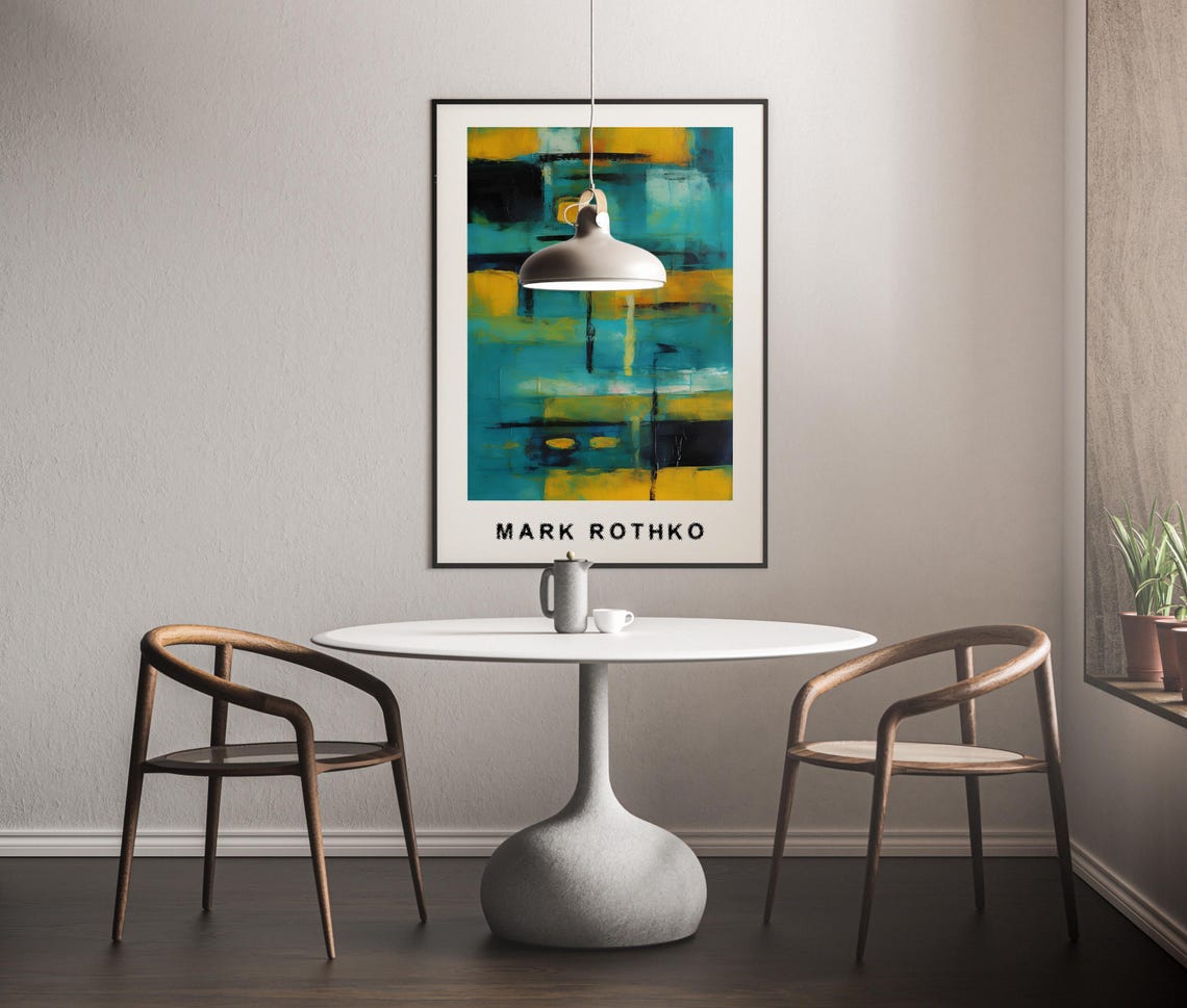 Mark Rothko Style Teal and Yellow Mid Century Abstract Poster - Image 3