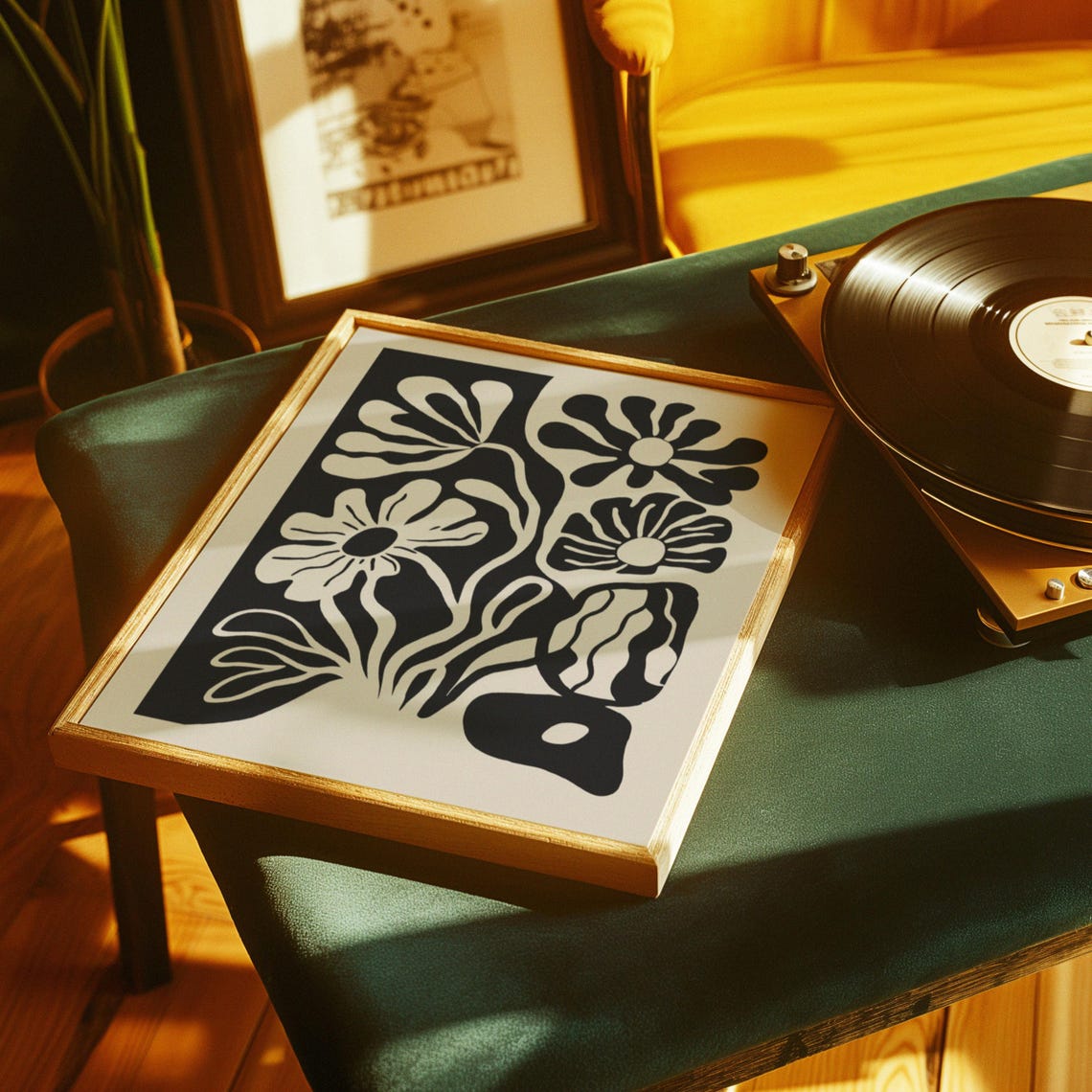 Black Panel Cream Flower Cutout Retro Botanical Decor Poster - Image 5