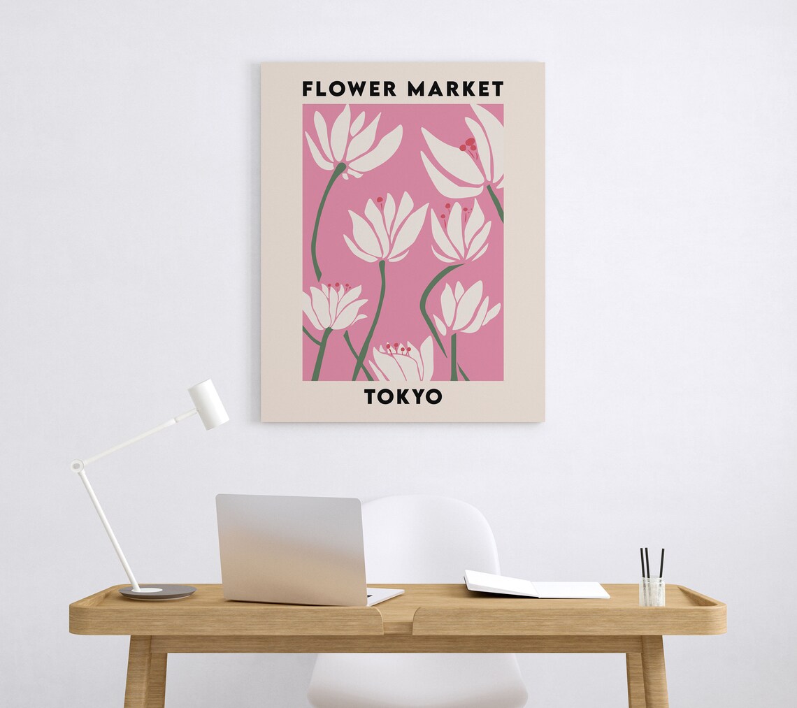 Tokyo Flower Market Pink Background Print White Lily Floral Artwork - Image 5