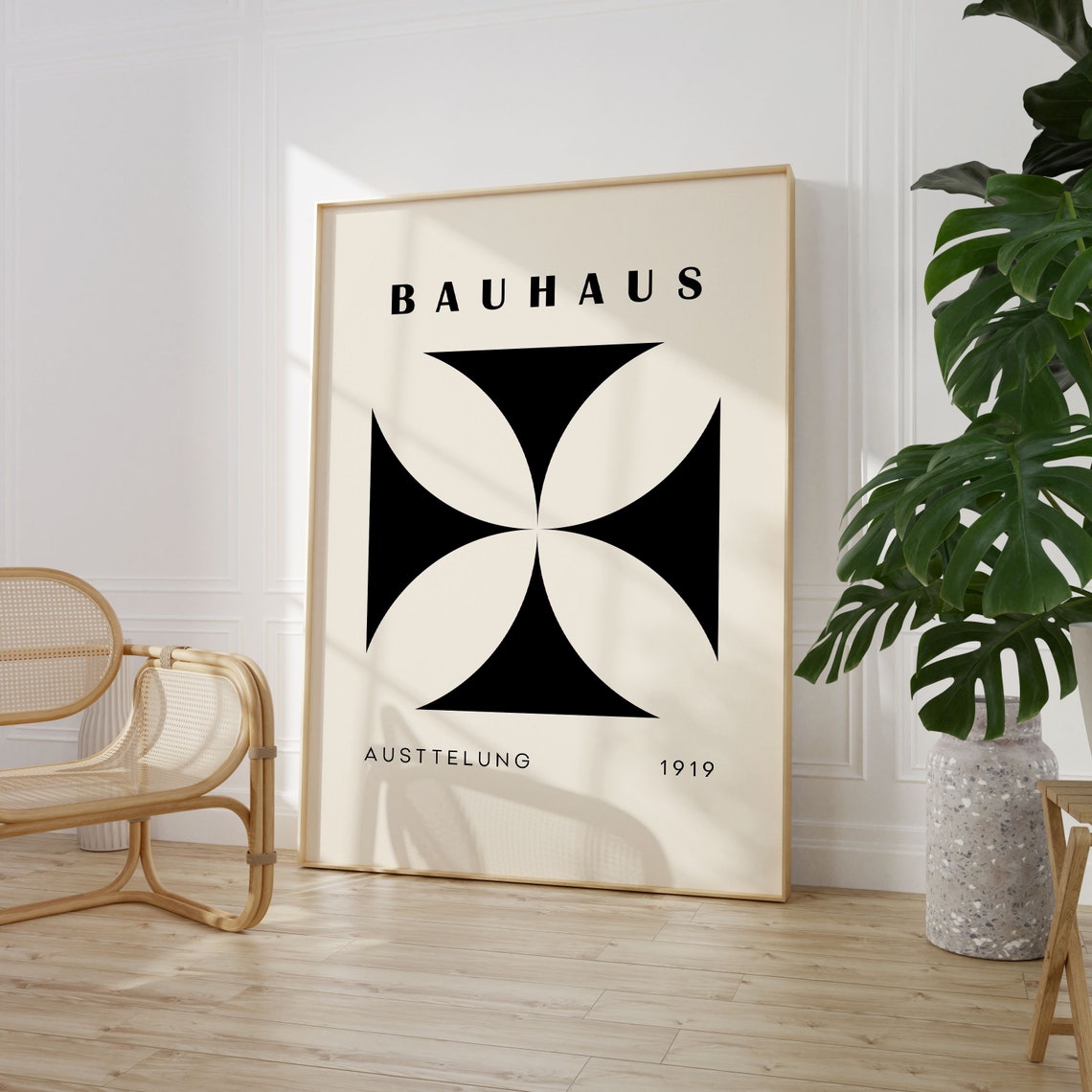 Bauhaus 1919 Black and White Geometric Floral Exhibition Poster