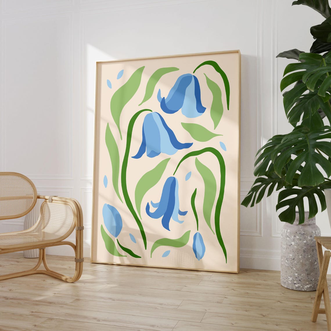 Bluebell Flowers on Cream Retro Maximalist Botanical Art Poster