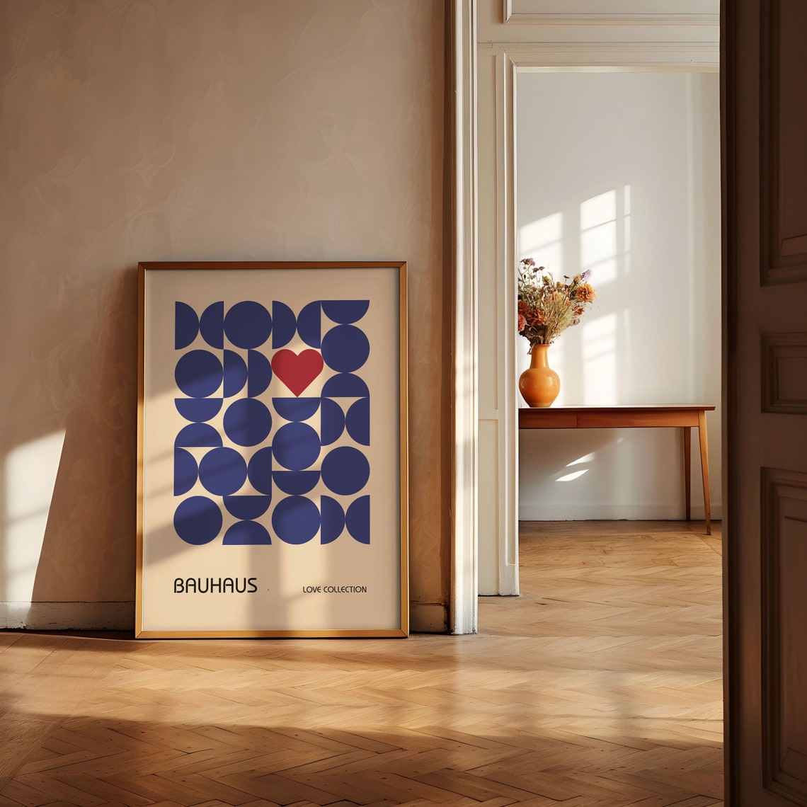 Navy Blue Geometric Circle Heart Bauhaus Love Collection Poster - Image 2