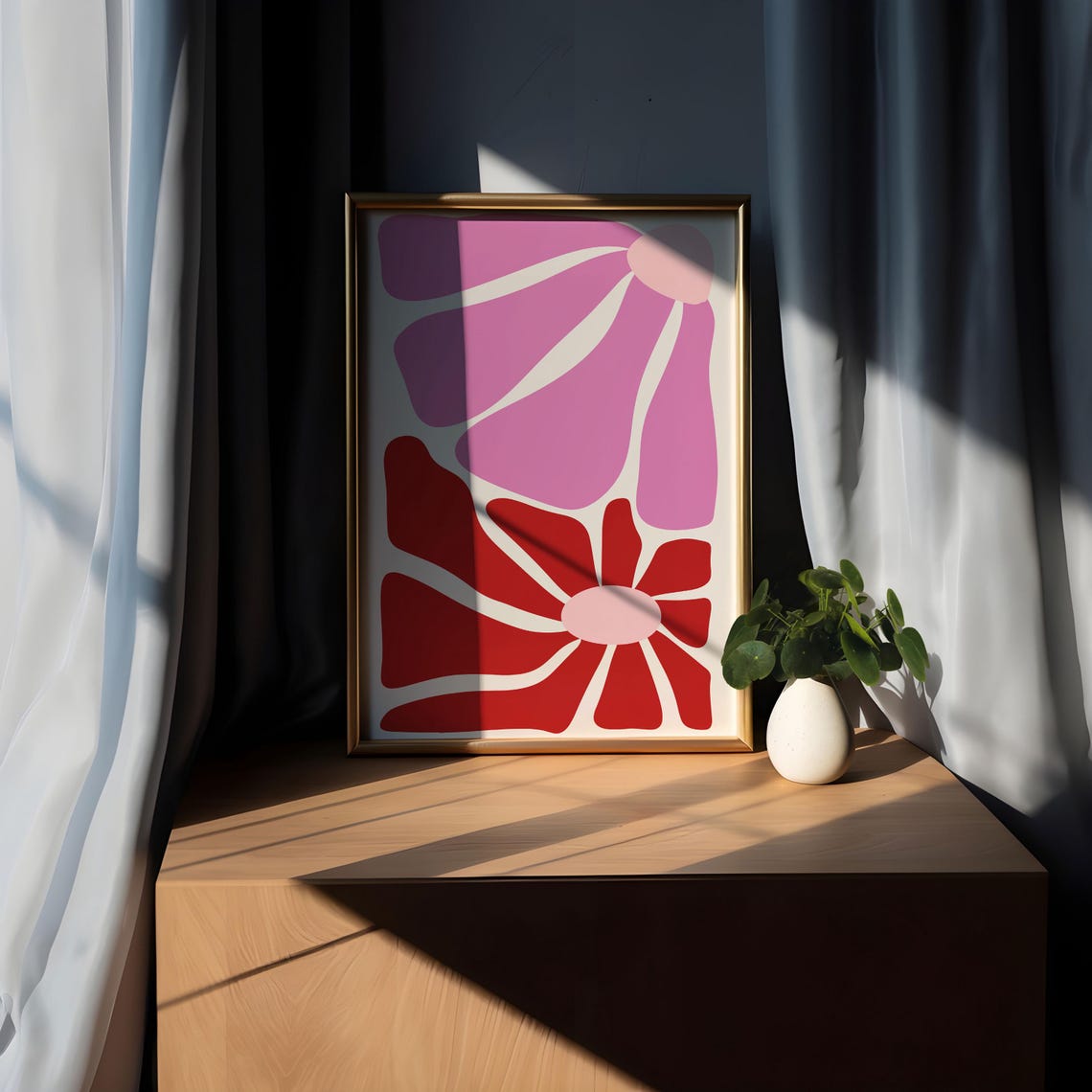 Pink and Red Groovy Flower Abstract Poster Retro Pop Art Style - Image 5