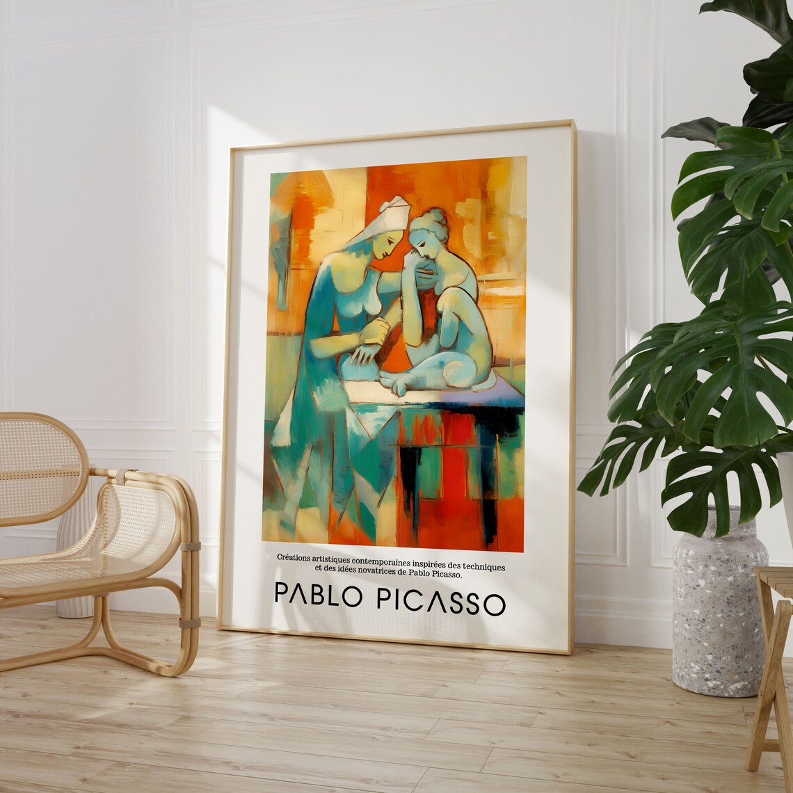 Two Seated Figures in Warm Tones Under Pablo Picasso Signature Poster