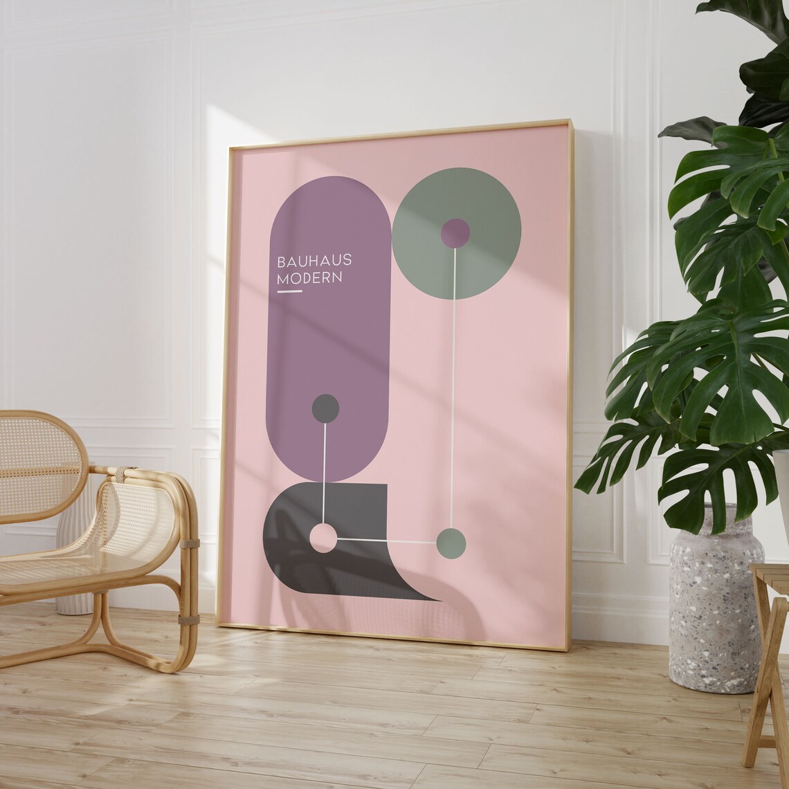 Pastel Pink Bauhaus Modern Abstract Mauve Sage Geometric Art Poster