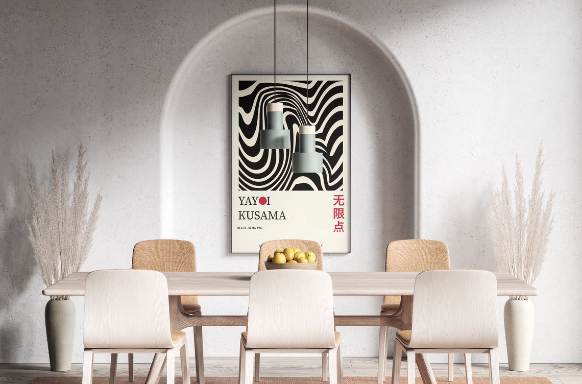 Yayoi Kusama Bold Black Wavy Lines on Cream 1987 Exhibition Poster - Image 4