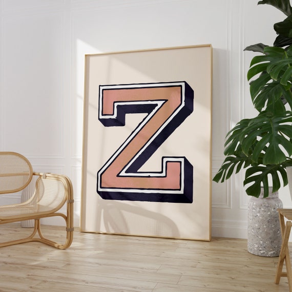 Vintage Initial Print Single Letter Alphabet Poster Z Poster Eclectic Home Typography Decor Nursery Room Decor