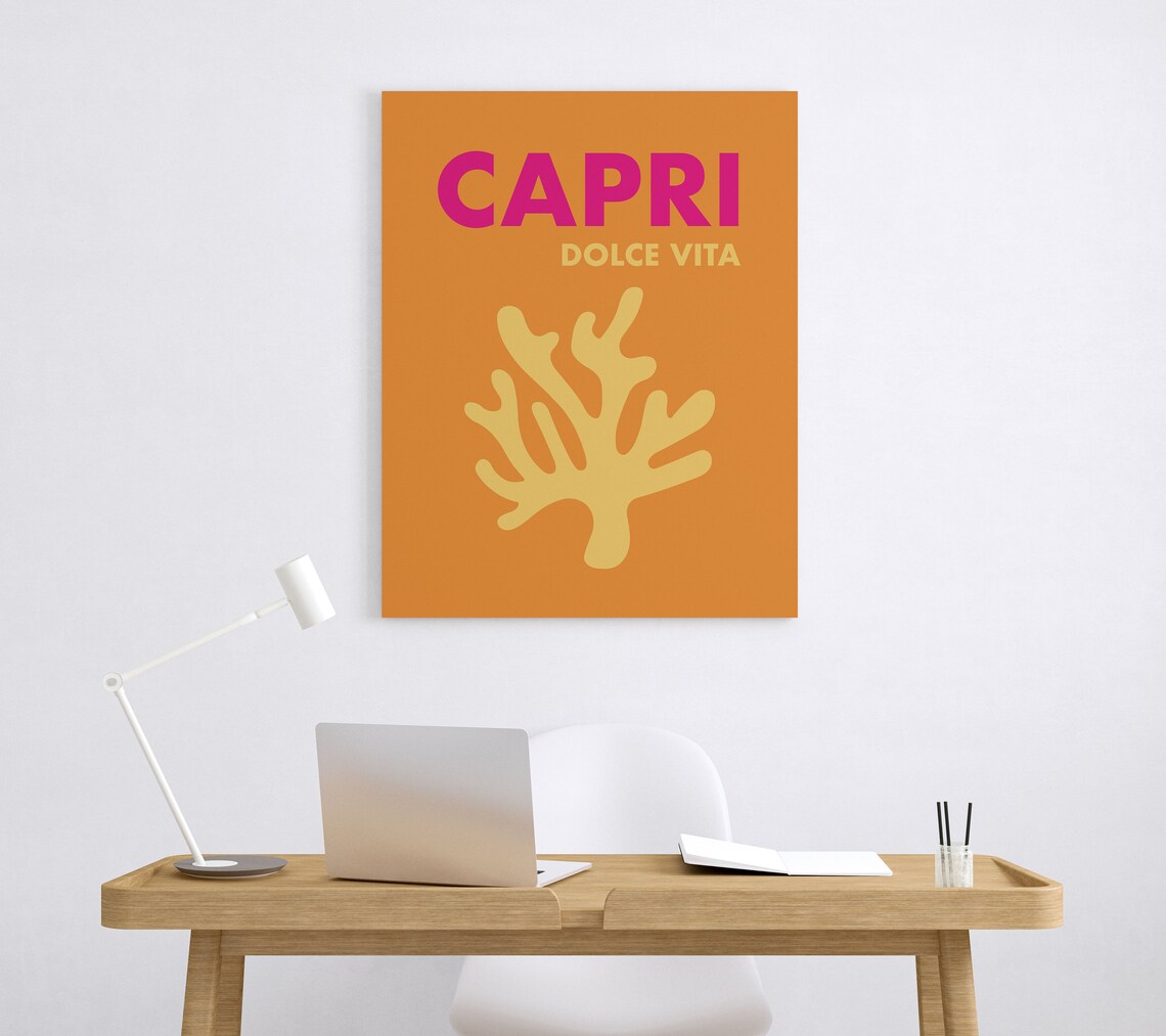 Capri Dolce Vita Orange Coral Graphic Retro Italy Travel Poster - Image 5