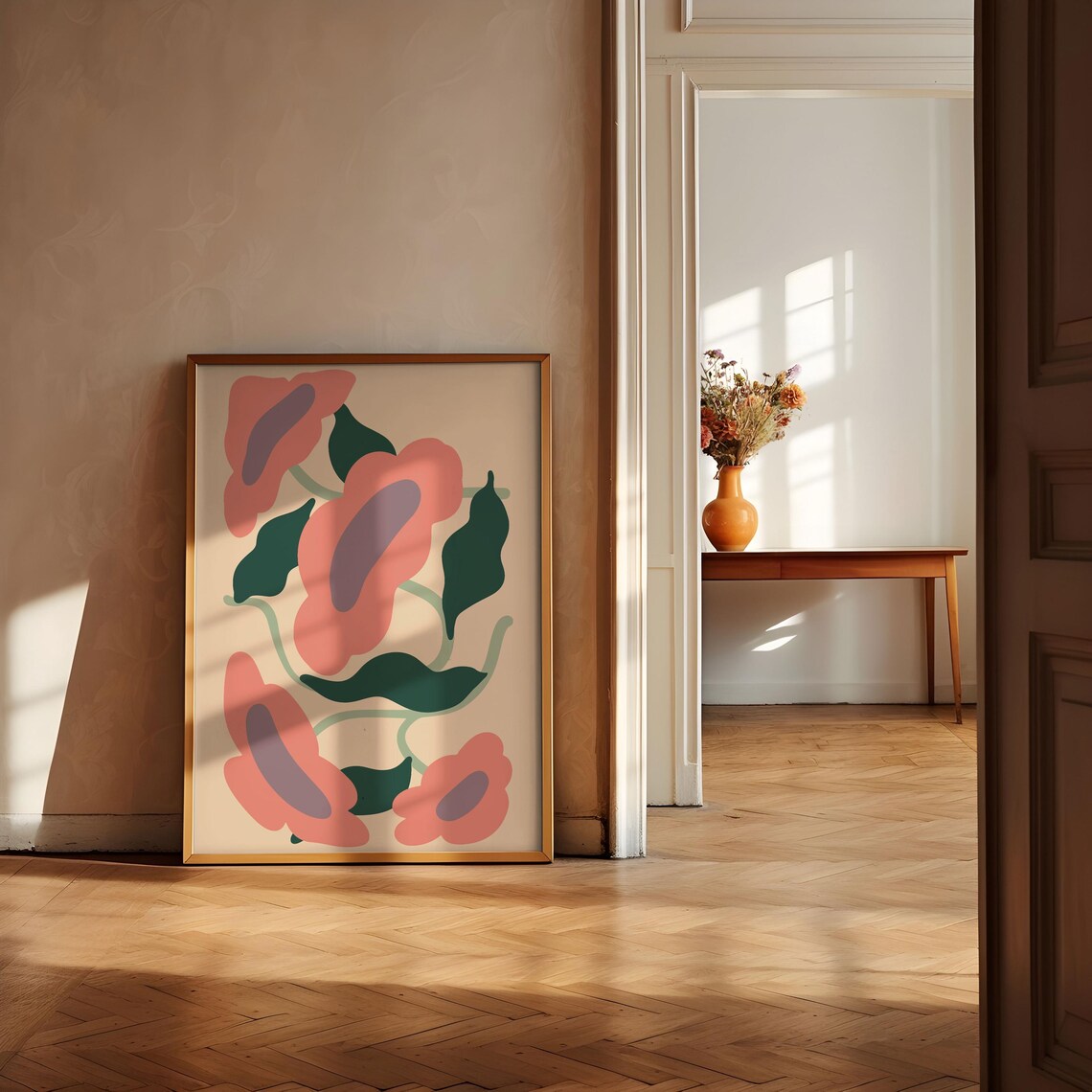 Matisse Style Pink Lilac Blooms Dark Green Leaves Floral Poster - Image 3