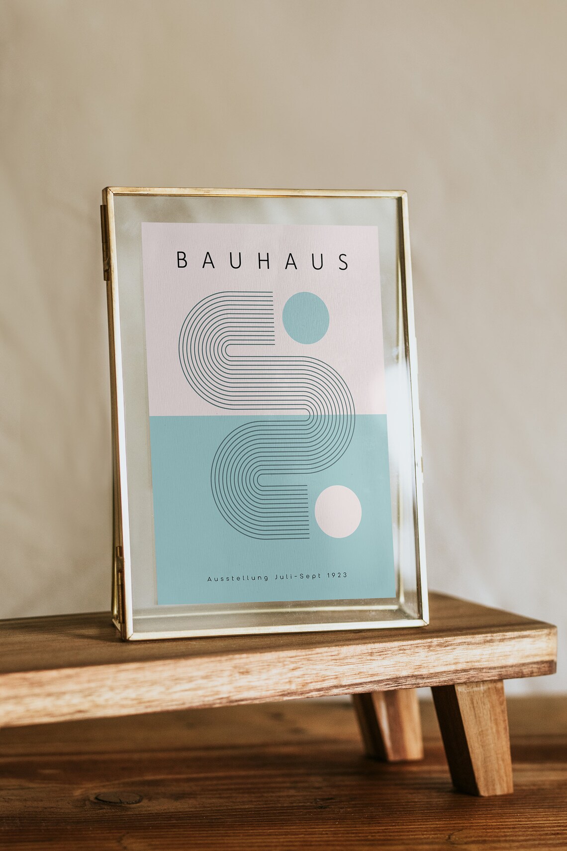 Bauhaus 1923 Exhibition Geometric Abstract Baby Blue Mid Century Poster - Image 3