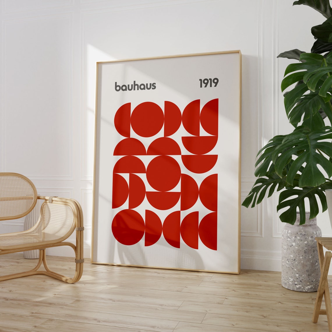 Bauhaus Bright Scarlet Circle Grid 1919 Minimalist Geometric Poster