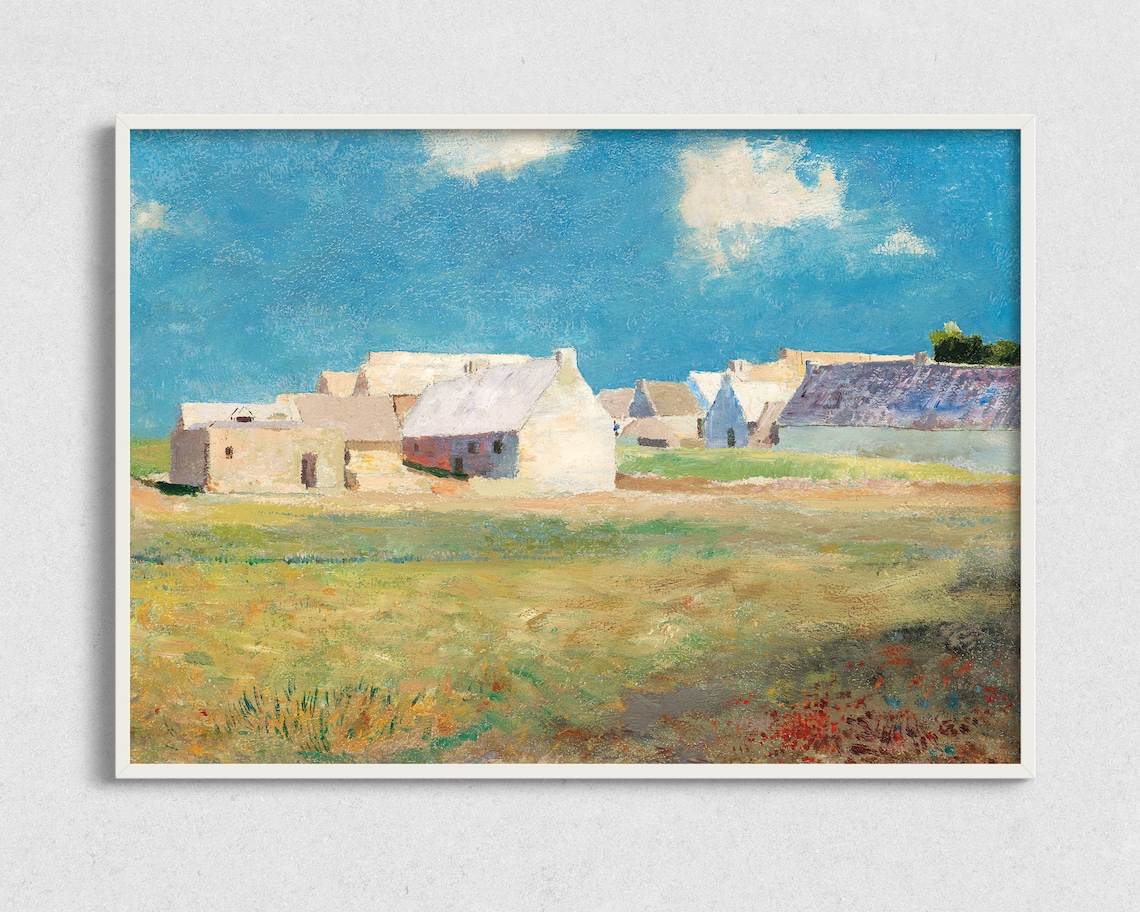 Barn Landscape Vintage Art Print, Farmhouse Rustic