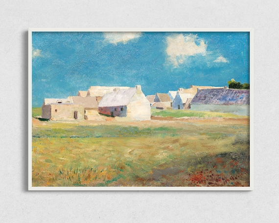 Barn Landscape Vintage Art Print, Farmhouse Rustic