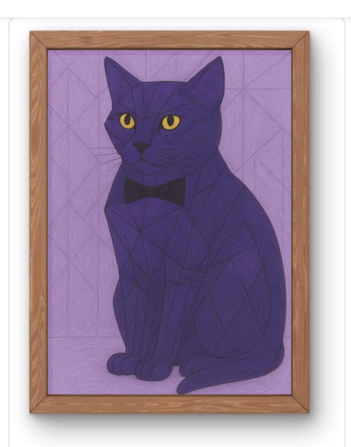 Geometric Purple Cat Art Print Abstract Modern Feline Illustration Stylish With Bow Tie Wall Decor Available A5 A1