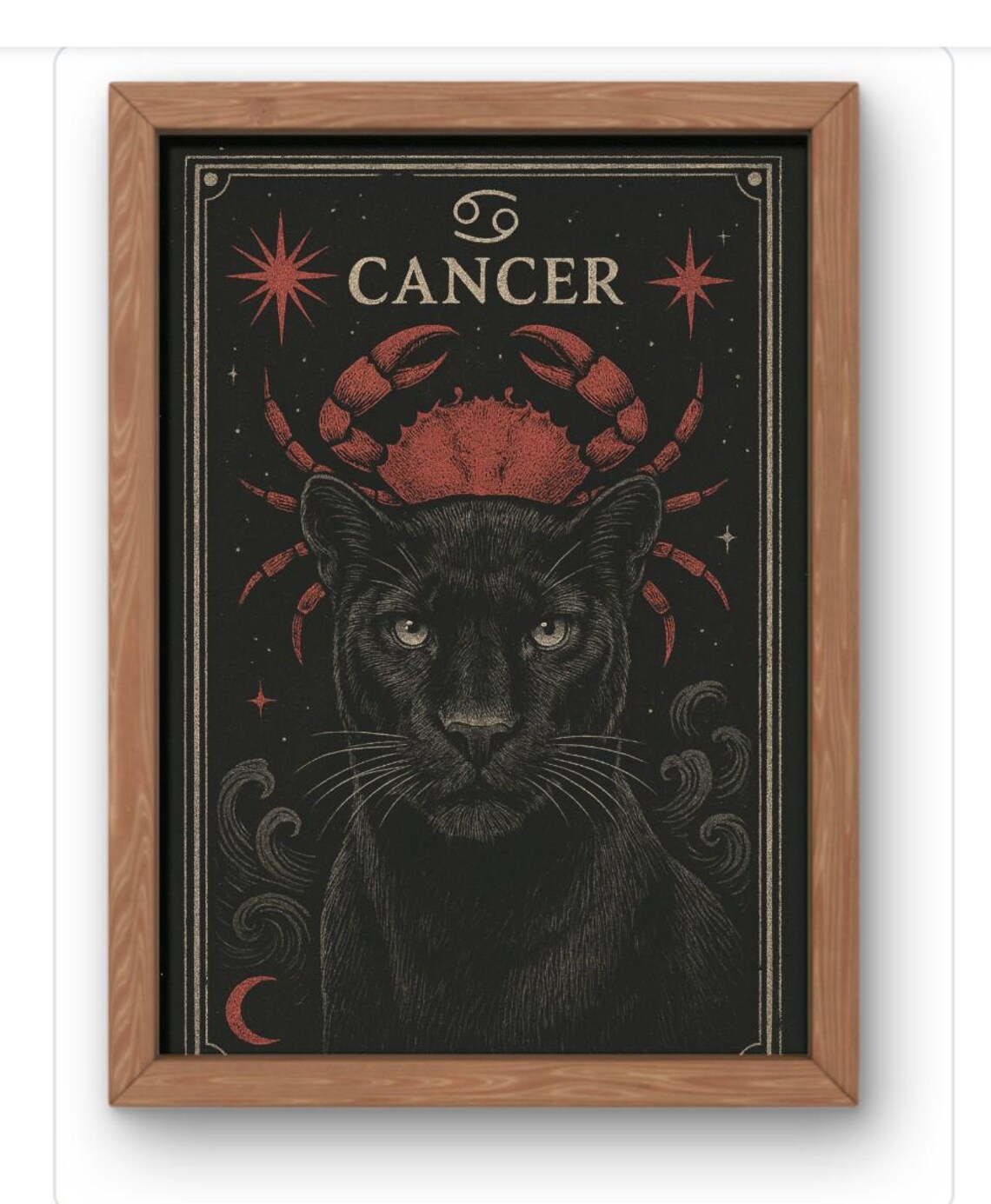 Cancer Zodiac Black Panther Red Crab Dark Tarot Mystical Wall Art