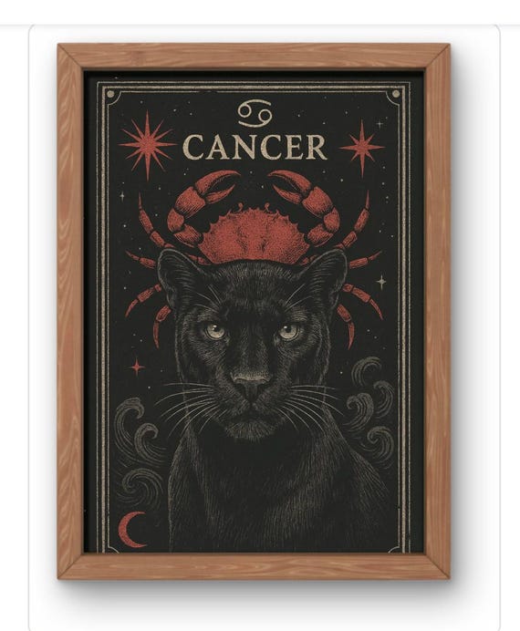 Cancer Zodiac Black Panther Red Crab Dark Tarot Mystical Wall Art