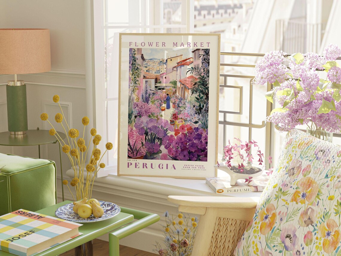 Perugia Italy Flower Market No 173 Watercolor Botanical Gallery Poster - Image 3