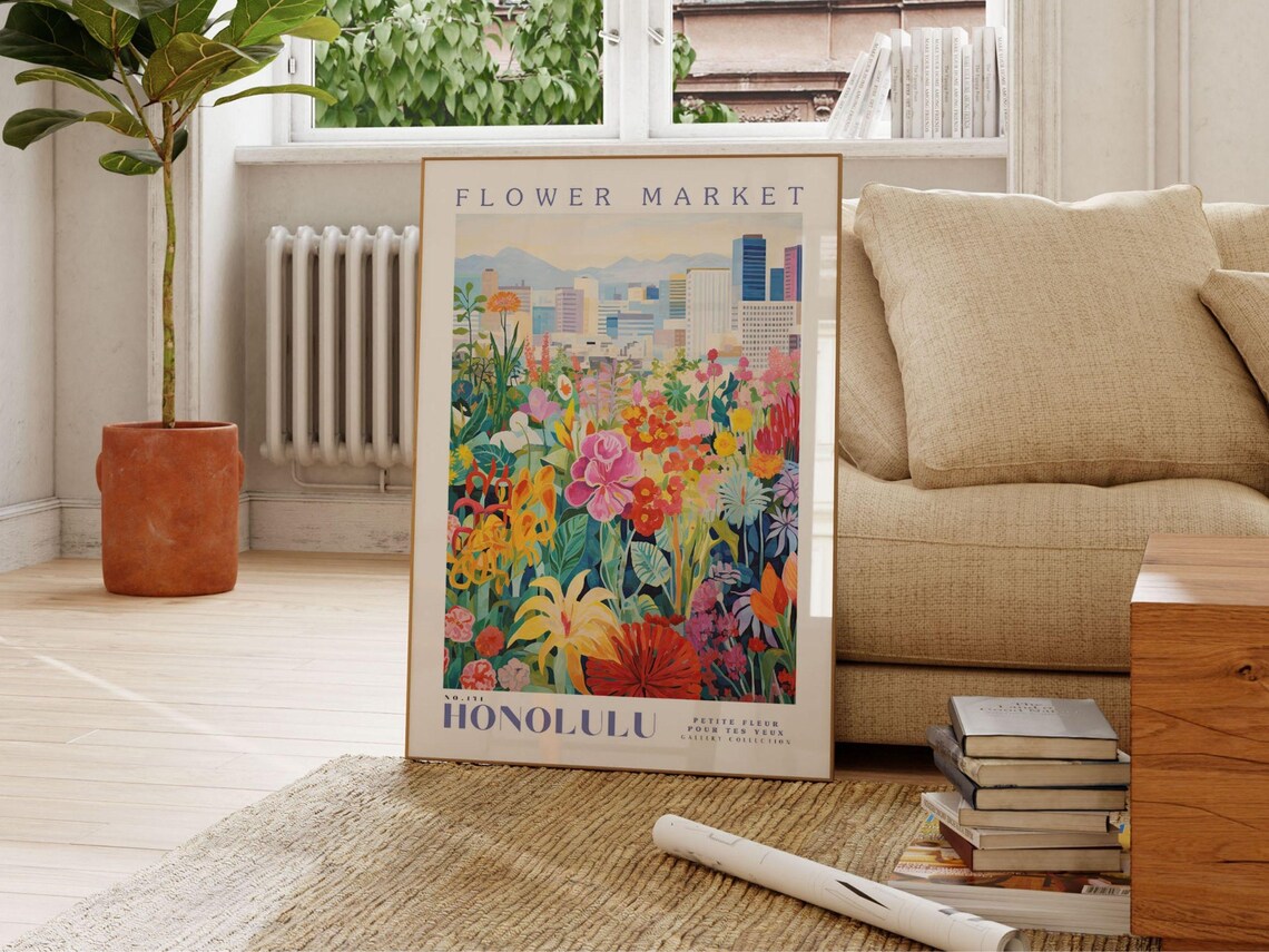 Honolulu Flower Market, Hawaii Travel Poster - Image 2