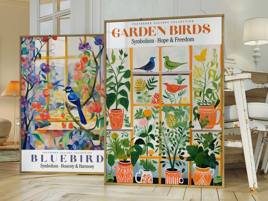 Bird Wall Art - Retro Botanical Floral Illustration - Image 2