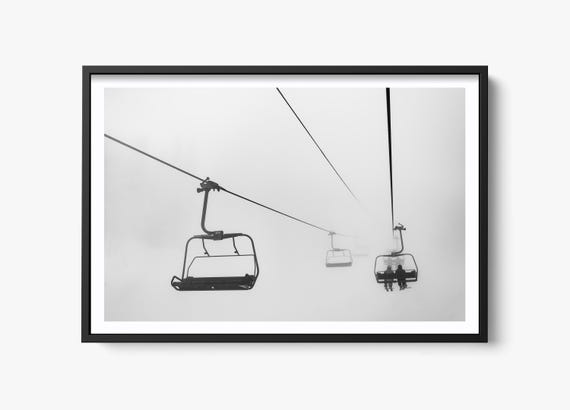 Mountain Ski Photo, Minimalist Winter Adventure Art Print