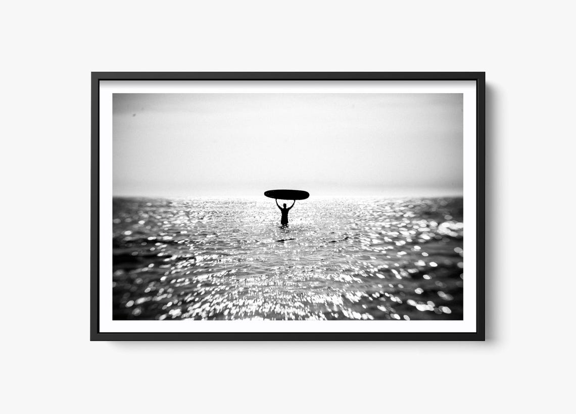 Black And White Surf Print, Minimalist Ocean Scene