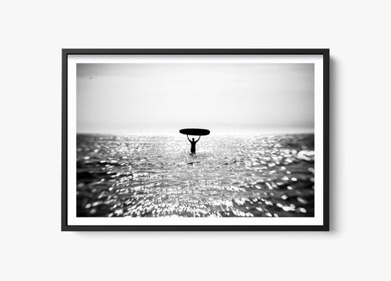 Black And White Surf Print, Minimalist Ocean Scene