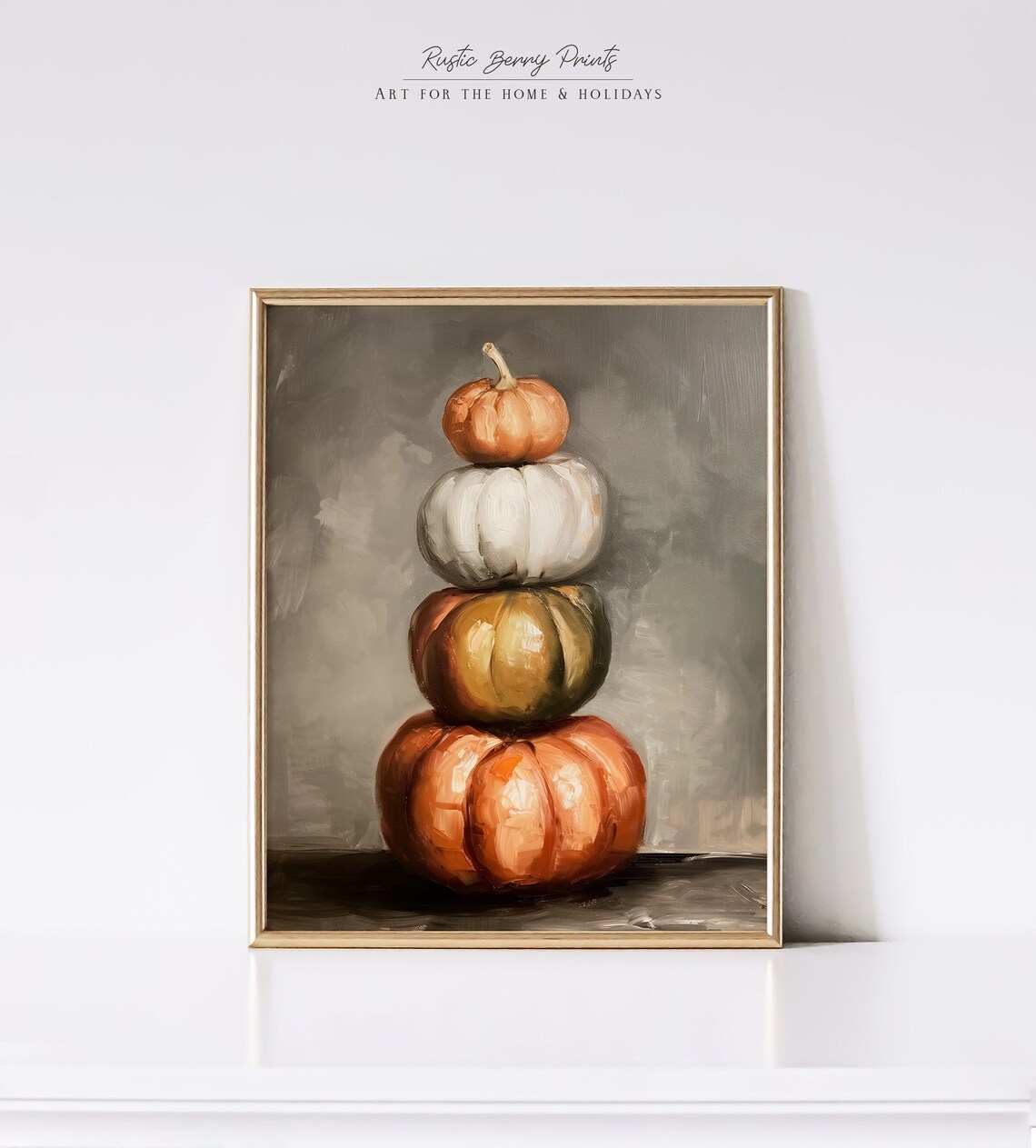 Stack Of Four Colorful Pumpkins Fall Harvest Still Life Oil Painting Poster